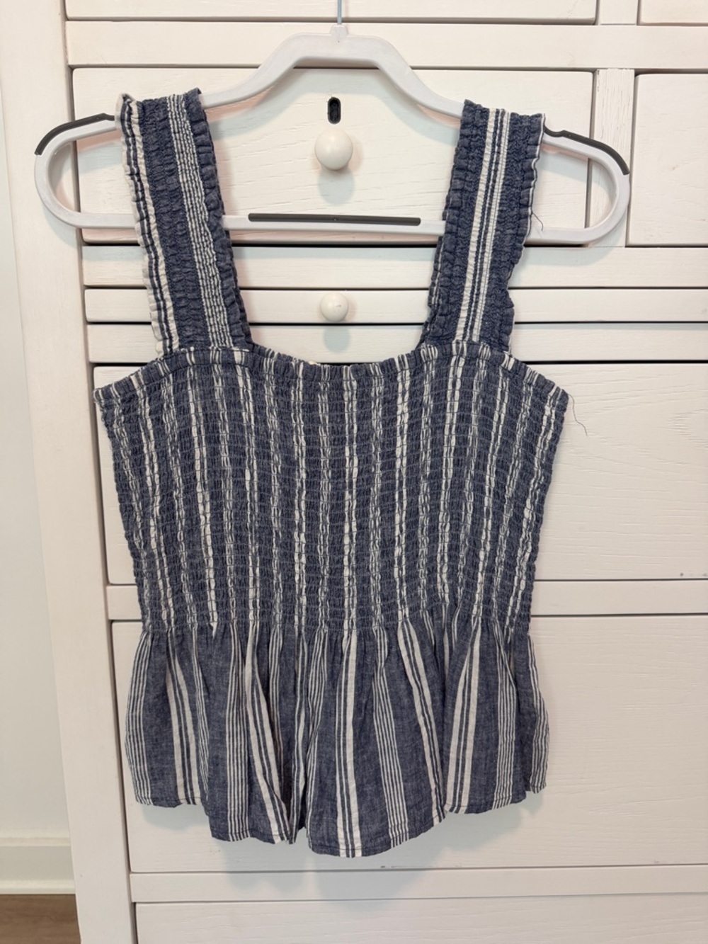 Anthropologie Striped Smocked Peplum Top